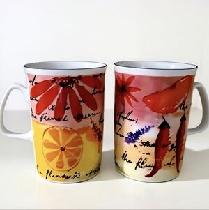 ROSE OF ENGLAND Set of 2 Bone China Tea / Coffee Mugs Summer Garden ☀️ Design